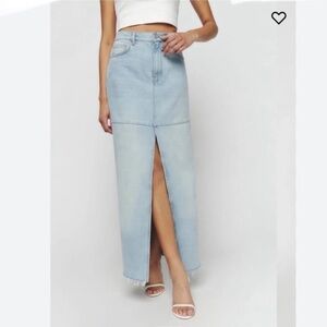 Reformation Tazz Maxi Split Denim Skirt Light Wash Tahoe Blue
